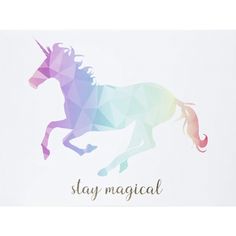 a card with a unicorn on it that says stay magical in gold lettering, against a white background