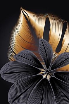 an abstract flower with gold and black petals