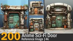 an animated sci - fi door is shown in three different views, including the front and back doors