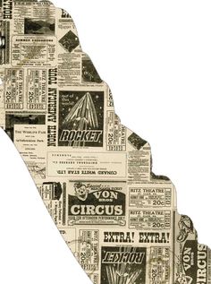 an old newspaper map is shown in black and white, with the word arizona on it