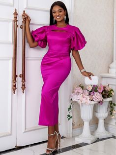 DETAILS Midi dress Lantern sleeve Off shoulder High waist Zip closure Blend fabric SIZE CHART Birthday Dress Women, Green Birthday, Celebrity Gowns, Night Club Dress, Fuchsia Dress, Dress Party Night, Evening Dresses With Sleeves, Long Bodycon Dress, Birthday Party Dress