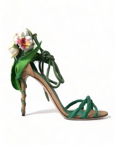 DOLCE & GABBANA Gorgeous brand new with tags, 100% Authentic Dolce & Gabbana shoes satin strap sandals detailed with adjustable ankle straps, and floral embellished back side and heel, stiletto heel and leather sole. Model: Heels sandals Color: Green with floral detailing Leather bottom sole Logo details Made in Italy Materials: Leather, Satin Luxury High Heel Lace-up Sandals For Spring, Luxury Open Toe Lace-up Sandals For Spring, Luxury Ankle Strap Heels For Spring, Luxury Lace-up Open Toe Sandals For Spring, Designer Sandals With Wrapped Heel For Spring, Designer Heels With Heel Strap For Spring, Floral High Heels, Dolce Gabbana Shoes, Satin Heels