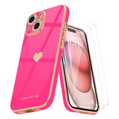 an iphone case with pink and gold accents