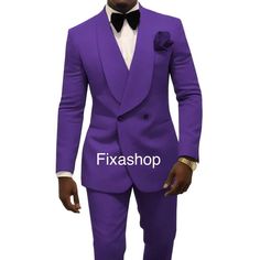 a man in a purple suit and bow tie with the words fixshop on it