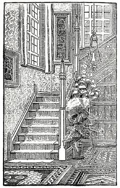 an ink drawing of stairs leading up to the second floor