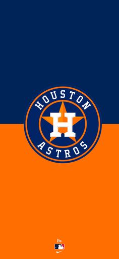 an orange and blue background with the houston astros logo on it's left side