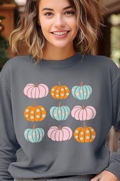 Cute Groovy Pumpkins Graphic Fleece Sweatshirts.Unisex Crew Neck Long Sleeve Sweaters Knits.Crafted from premium materials, tailored to your lifestyle, ensuring a comfortable fit for any occasion.Family Group Uniforms Birthday Party Gift Concert Festival Events.High Quality Direct To Film Printed Graphic Design.50%COTTON,50%POLYESTERNICARAGUAMade In: Nicaragua Gray Cozy Fit Top For Fall, Cozy Fit Gray Top For Fall, Comfortable Green Sweater For Fall, Crew Neck Fleece Sweater For Fall, Gray Crew Neck Sweatshirt For Fall, Relaxed Fit Fleece Sweater For Fall, Comfortable Gray Sweater For Fall, Comfortable Gray Tops For Fall, Fall Fleece Long Sleeve Sweatshirt