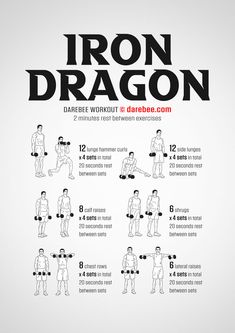 the iron dragon workout poster is shown in black and white, with instructions for how to do