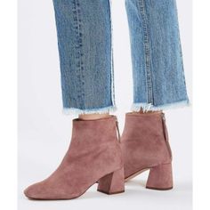 Elevate Your Ankle Boots With This Chic Pair With Flared Heel. In A Stunning Blush Suede Finish, They're Perfect To Team With Denim For An Effortless Look. Never Worn, Still In Its Original Packaging, And Is Now 65% Off. Heel Height Approximately 3". 100% Leather Goat. Pink Stiletto Heels, Shoe Goals, Boots Design, Magic Shoes, Boots Long, Mos Def, Pink Stilettos, Shoes Fall, Embroidered Boots