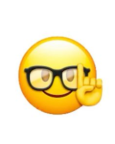 a smiley face with glasses giving the peace sign