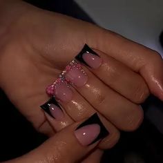 French Tips With Design, Black French Tips, Duck Nails, Pretty Nail Art Designs, Almond Nails Designs