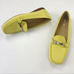 Super Comfy Lemon Chiffon Loafer With Silver Hardware. Never Worn. A Few Smudges While Waiting For Me To Wear Them. Green Ballet Flats, Animal Print Flats, Leather Loafers Women, Lemon Chiffon, Buckle Loafers, Leather Loafer Shoes, Buckled Flats, Black Leather Loafers, Leather Slip On Shoes