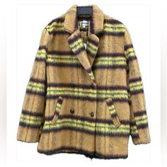 Gorgeous Lined Warm Coat Brand New Never Worn Yellow Line, Peacoat Jacket, Warm Coat, Mustard Yellow, Double Breasted, Mustard, Faux Fur, Jackets & Coats, Plaid