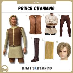 Dress like Prince Charming from Shrek 2 with this fun and unique costume idea. Click for our complete step-by-step outfit guide! Shrek Prince, Donkey Cute, Shrek And Donkey, Shrek Character, Prince Charming Costume, Medieval Shirt