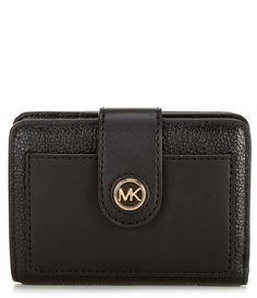 From Michael Kors&#x2C; the Small Tab Compact Pocket Wallet features:MK signature semi lux18k gold-tone hardwareSnap closureInterior details: 3 back credit card pockets&#x2C; 1 front slip pocket&#x2C; 3 front credit card pockets&#x2C; 2 slip pocketsExterior details: 1 back zip pocketApprox. 4.75" W x 3.5" H x 1.25" DImported. Elegant Michael Kors Wallets With Card Slots, Michael Kors Modern Leather Wallets, Michael Kors Luxury Evening Wallets, Luxury Michael Kors Evening Wallets, Michael Kors Bifold Wallet With Card Slots, Michael Kors Rectangular Wallet For Formal Occasions, Michael Kors Leather Evening Wallet, Michael Kors Formal Rectangular Wallets, Michael Kors Leather Wallets For Evening