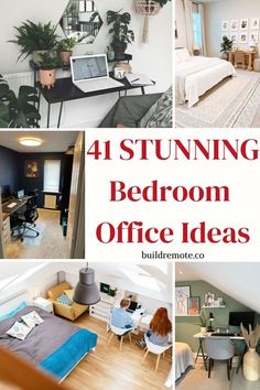 there are four pictures with the words 4 stunning bedroom office ideas