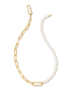 Feeling playful? Then the Ashton Gold Half Chain Necklace in White Pearl is for you. Featuring a classic link chain and elevated pearls or stones, this textured dual design balances classic style and modern appeal perfectly. Half Chain Necklace, Classic Pearl Necklace, Luxury Gifts For Her, White Pearl Necklace, Yellow Gold Pendants, Freshwater Cultured Pearls, Pearl Stud Earrings, Silver Chain Necklace, Pearl Size