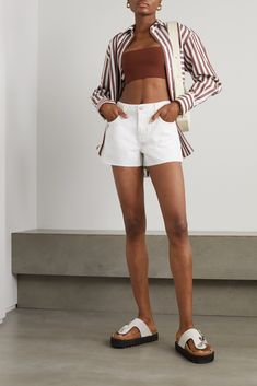 White Jeans Shorts Outfit, Pr Outfits, Brazil Outfits, Long Denim Shorts Outfit, Long Denim Shorts