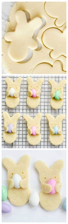 an image of some cookies with bunny ears on them and eggs in the shape of bunnies