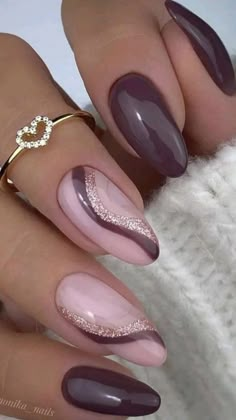 Pretty Nail Art Designs, Classy Nails, Fancy Nails, Pretty Acrylic Nails, Chic Nails, Short Acrylic Nails, Purple Nails, Gold Nails, Fall Nails