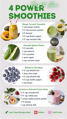 four different smoothies are shown in this info sheet for the 4 day det plan