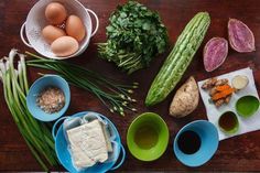 the ingredients are laid out on the table for this meal