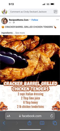 the facebook page for cracker barrel grilled chicken tenders