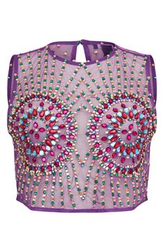 Dazzle the crowd in this sheer mesh tank embellished with sparkling rhinestones in a hypnotic design. Back keyhole with hook-and-eye closure Jewel neck Sheer; base layer shown not included 100% polyester Dry clean Imported Summer Party Mesh Top With Rhinestones, Sleeveless Rhinestone Tops For Party Season, Embellished Crop Top For Club And Party Season, Embellished Crop Top For Party Season, Party Mesh Top With Sequins, Glamorous Embellished Tank Top For Party Season, Sleeveless Mesh Top For Party, Glamorous Embellished Sleeveless Crop Top, Summer Embellished Mesh Top For Night Out