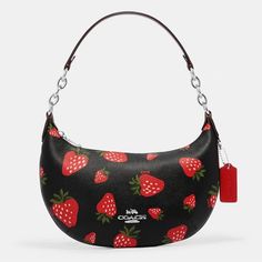 Nwt Coach Strawberry Print Shoulder Bag Coach Strawberry, Bags Coach, Strawberry Print, Coach Bag, Coach Bags, Black Red, Shoulder Bags, Bag Lady, Black And Red