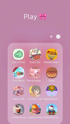 the pink app is displaying icons for different things to see on the screen, including food and drinks