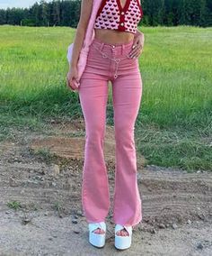 Pink Flare Jeans Y2k Style Flare Jeans For Spring, Casual High Waist Summer Flares, Casual High Waist Flares For Summer, Casual Full-length Spring Flares, Casual Full Length Flares For Spring, High Waist Casual Flares For Spring, High-waist Casual Flares For Spring, Casual High-waist Flares For Spring, Casual High Waist Flares For Spring