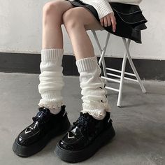 Attention: This price includes a pair of legwears only, others are not included. Casual White Footless Legwear, White Winter Legwear, Casual Knitted Legwear, Casual Fitted Knitted Legwear, Trendy White Legwear For Fall, Casual White Legwear For Winter, White Knitted Fitted Knee-high Socks, Leg Warmers Cute, Kawaii Cinnamoroll