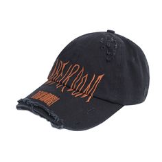 Elevate your accessory game with the LABELROOM Ripped Embroidered Logo Hat. Exuding rugged charm, this heavily distressed baseball hat boasts a unique design element: the intricately embroidered LABELROOM branding seamlessly extends from the cap's crown to the brim, a challenging feat in production that underscores its exclusivity. For a tailored fit, the hat is equipped with an adjustable head circumference feature, ensuring both style and comfort. Heavily distressed design Unique embroidery fr Distressed Visor Baseball Cap, Distressed Black Dad Hat Baseball Cap, Black Distressed Dad Hat Baseball Cap, Distressed Black Dad Cap, Black Distressed Dad Hat, Distressed Baseball Cap For Streetwear, Distressed Black Dad Hat, Black Distressed Hat With Curved Visor, Vintage Black Distressed Baseball Cap