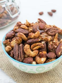 maple and smoked paprika spiced nuts in a bowl