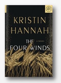 the four winds by kristin hannah is shown in front of a black background with gold foil