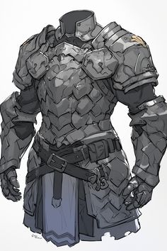 a drawing of a man in armor standing with his hands on his hips