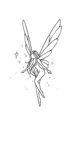 the tinkerbell fairy coloring page is in black and white, with stars on it