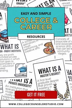 college and career posters with the text, easy and simple college and career resources