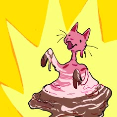 a drawing of a cat sitting on top of a cupcake