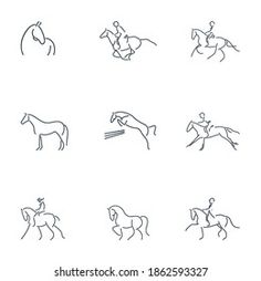 the horse and rider icons are drawn in thin lines on a white background with space for text