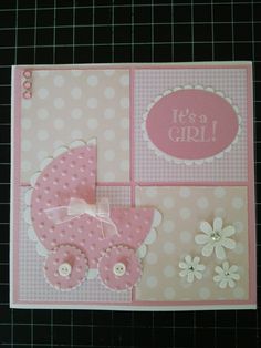 a baby girl card with pink and white polka dots