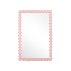 a pink frame with scalloped edges on a white background, it is the shape of a square mirror