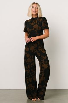 Langham Mock Neck Jumpsuit | Espresso Print Fancy Jumpsuit, Black Halter Jumpsuit, Jumpsuit For Wedding Guest, Formal Jumpsuit, Baltic Born, Wedding Jumpsuit, Guest Attire, Halter Jumpsuit, Cocktail Attire