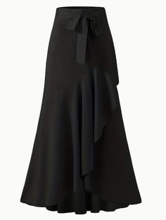 Introducing our "Rhapsody Skirt," a stylish and versatile piece designed for the modern woman's wardrobe. This elegant, belted mermaid style skirt combines the sophistication of a ruffle trim with a contemporary asymmetrical silhouette, making it an ideal choice for fall fashion. Measurements: Small - Waist 27" Length 41.5" Full Length Medium - Waist 28.5" 42" Full Length Large - Waist 30.5" Length 43" Full Length Fabric Content: 95% Polyester 5% Spandex Womens Skirt Outfits, Maxi Skirts Summer, Irregular Skirt, Rock Outfit, Skirt High Waist, Fishtail Skirt, Skirt Maxi, Spring Skirts, Trendy Fashion Outfits