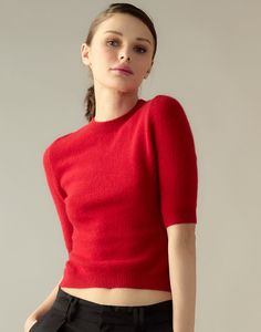 Red Short Sleeve Sweater Outfit, Cotton Cargo Pants, Crochet Wool, Red Sweater, Wool Socks, Cargo Pant, Red Shorts, Cynthia Rowley, Elbow Length Sleeve