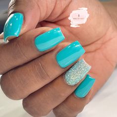 Nail Designs Gel, Teal Acrylic Nails, Gel Nails Nail Art, Nail Inspo Nail Art, Blue Gel Nails, Aqua Nails