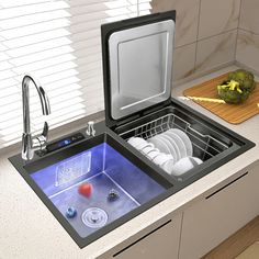 Space-Saving Dishwasher Sink, Built-in Kitchen Sink, Countertop Dishwasher, Integrated Sink Dishwasher, Compact Kitchen Solution, Built-in Countertop Dishwasher, Space Saver Kitchen Appliance, All-in-One Kitchen Sink, Compact Dishwasher Sink. Efficient Kitchen Sink Kitchen Sink Black, Countertop Dishwasher, Kitchen Sink Stainless Steel, Must Have Kitchen Gadgets, Cabinet Glass, Smart Home Design, Built In Dishwasher, Kitchens And Bedrooms, Smart Kitchen