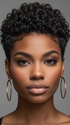 Elegant 51 Stunning Short Haircuts for Black Ideas for Curls with Shaved Sides 🌺 Shaved Curly Hair, Natural Hair Haircuts, Short Haircuts For Black Women, Short Natural Curly Hair, Black Hair Short Cuts, Curly Pixie Haircuts, Haircuts For Black Women, Tapered Natural Hair, Natural Hair Cuts