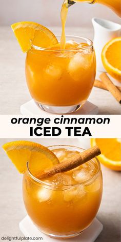 a glass of orange cinnamon iced tea Summer Iced Tea, Makanan Rendah Kalori, Drink Recipes Nonalcoholic, Orange Tea, Iced Tea Recipes, Mixed Drinks Recipes, Homemade Drinks