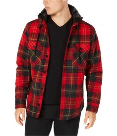 Flannel And Hoodie, Red Flannel, Mens Plaid, Hooded Shirt, American Rag, Red Jacket, Faux Leather Jackets, Swimwear Tops, Left And Right